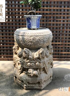 旧石墩柱顶石柱脚收藏彷明清老旧石器石雕石座花台老柱墩青石门墩
