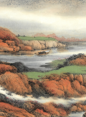 林峰【夜泊】限量签章版画水墨山水中式装饰带装裱60*60cm