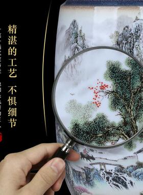 景德镇大口富贵竹花瓶水养宽口陶瓷山水摆件小号客厅家居装饰插花