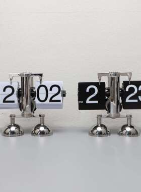 北欧创意金属银色自动翻页时钟家居客厅电视柜卧室桌面装饰品摆件