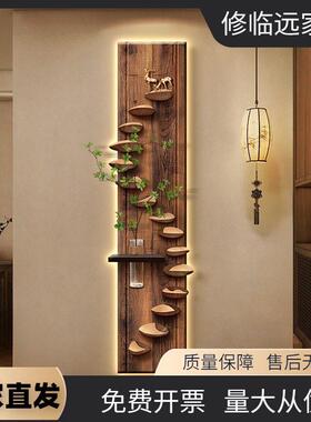 复古美学客厅电视背景墙装饰画水培绿植玄关入户门挂画壁灯中古风