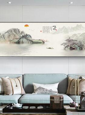 网红客厅装饰中山水幅画新式沙发背景墙壁画中画国风办公横室中堂