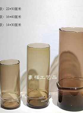 轻奢现代缠丝咖啡色玻璃花瓶家居样板房玄关台面插花装饰摆件
