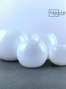 黑白色玻璃圆球形方缸水培花瓶花盆器皿 家居婚庆插花本色可放