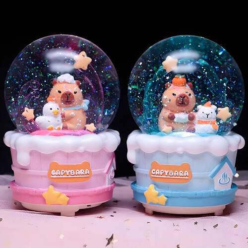 新款卡皮巴拉水晶球音乐盒飘雪可爱水豚八音盒摆件儿童女生日礼物 - 图0