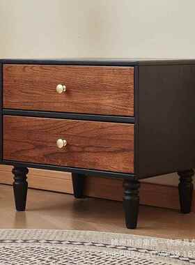 法式复古木质抽屉式实木床头柜家用整理柜简约收纳柜卧室储物矮柜