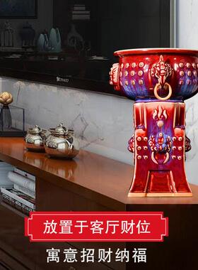 景德镇陶瓷花瓶客厅插花郎红钧瓷窑变书房复古中式装饰博古架摆件