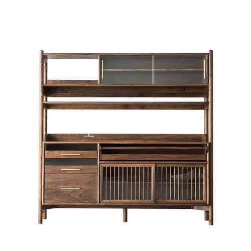 日式黑胡木餐边柜组柜玻璃组合柜现代简中式合约复古茶水CBG-0033 - 图3