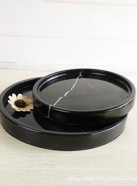 黑色大理石托盘家居软装饰品样板房摆件化妆品卫浴收纳托盘手工
