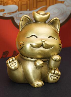 《招财进宝》纯黄铜招财猫车摆件开业镇纸男女发财猫书房乔迁送礼