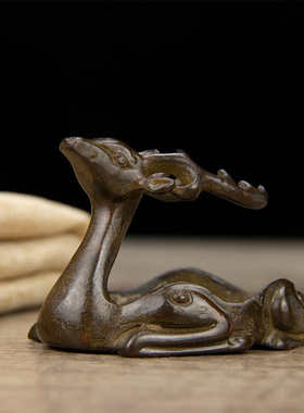 古玩古董老铜梅花鹿铜笔洗笔搁镇尺烟灰缸中式家居复古老物件收藏