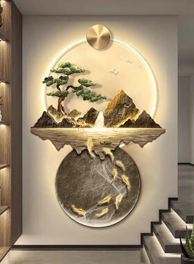 LED灯轻奢入户玄关装饰画高级简约现代走廊过道金山福禄九鱼挂画