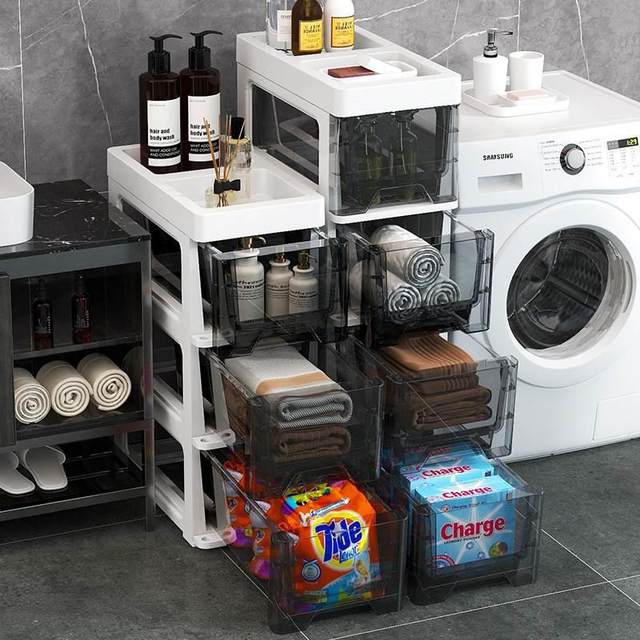 Bathroom storage cabinet transparent black drawer bathroom ultra-narrow gap storage cabinet debris storage rack