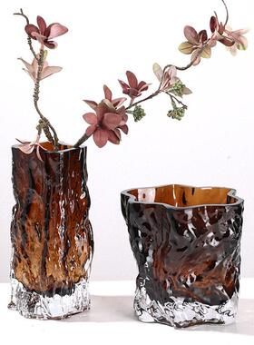 不规则水波纹冰川玻璃花餐桌水培透明玻璃插花摆件级感花