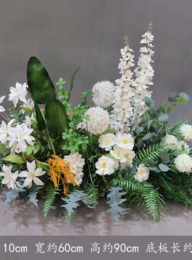 新款森系婚庆地排花婚礼花柱绿色仿真花艺绿白路引花外贸美陈装饰