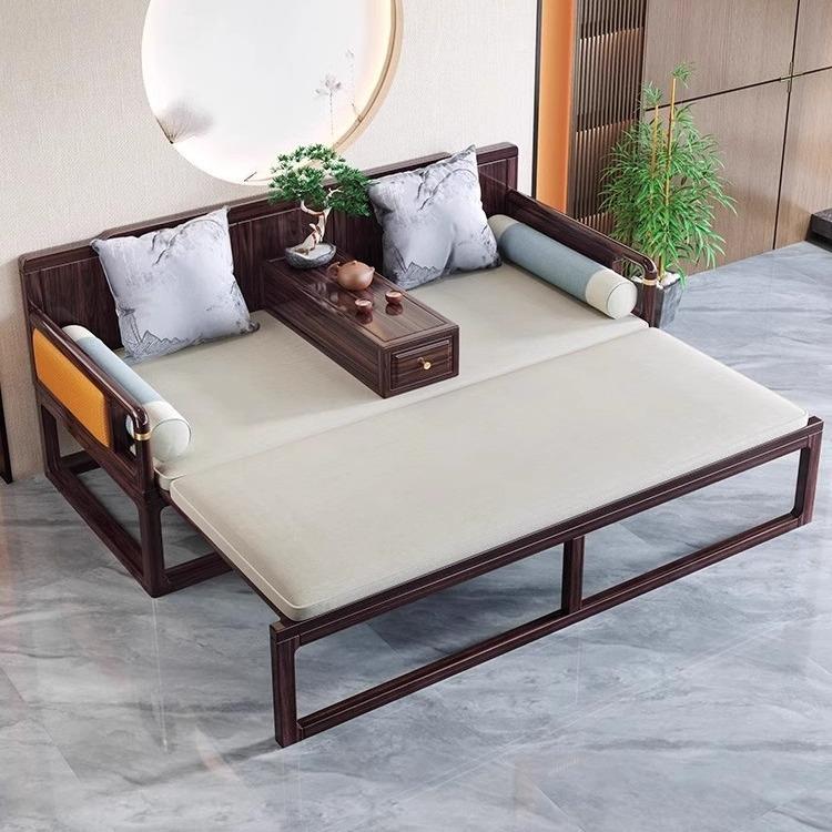 乌金木新中式全实木罗汉床大小户型客厅贵妃躺椅沙发组合推拉床榻 - 图1