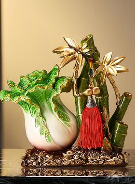 老板办公室招财摆件客厅玄关博古架白菜装饰乔迁开业礼品节节高升