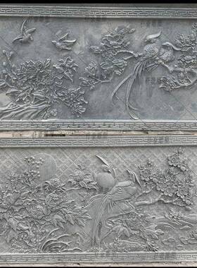 大石浮雕壁画石雕屏浮雕围TRE墙雕刻镂空浮雕中式庭装院风背景理