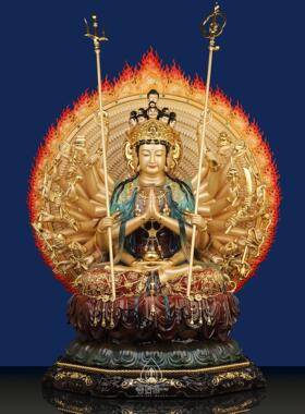 千手观世音神像台湾黄铜鎏金纯手工千手千眼观音菩萨铜像家居摆饰