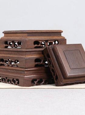 红木雕刻工艺品摆件底座实木质中式长方形花盆奇石石头底座实木托