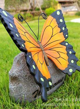 太阳能户外树脂工艺品装饰花园庭院仿真蝴蝶雕塑园林景观摆件
