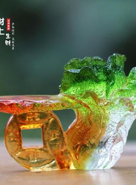 财上生财琉璃白居菜笔RZZ风架水件家客厅招财装饰朋友商铺中摆式