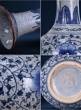 景德镇彷古手绘青花陶瓷器新中式插花瓶家居客厅办公室装饰品摆件