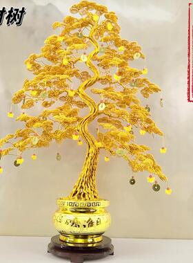 金色摇钱树发财树工艺品摆件中式客厅电视柜轻奢高档装饰品招财树