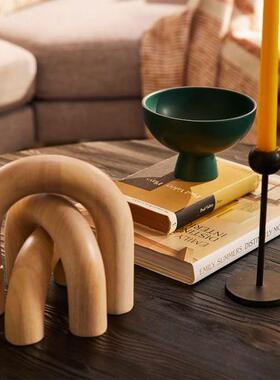 侘寂风木质拱形门U型家居装饰客厅电视柜玄关桌面装饰摆件