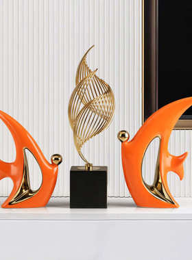 吹泡泡鱼轻奢陶瓷装饰品现代简约客厅玄关酒柜电视柜摆件批发