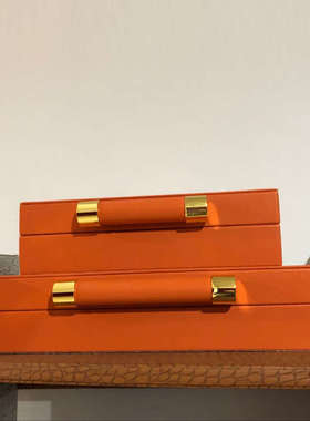 现代创意皮首饰收纳盒摆设金属扣长方形饰品盒样板房客厅轻奢摆件