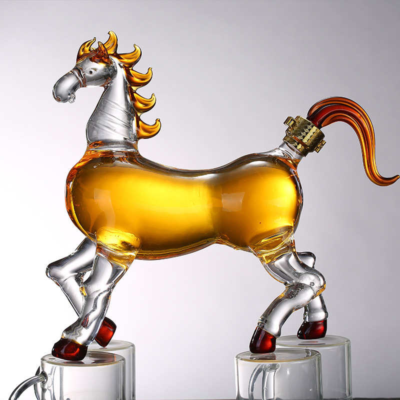 Twelve zodiac horse shape bubble wine bottle transparent wine container high borosilicate glass empty wine bottle hollow zodiac bubble wine bottle