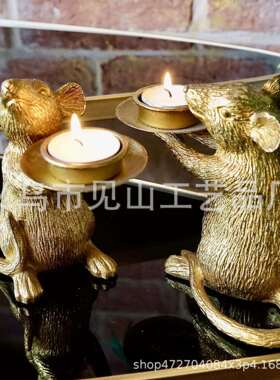 跨境 Gold Mouse Candle Holders金色老鼠组合烛台桌面树脂摆件