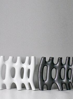 北欧现样板房玄关软装饰品创意白黑花插客厅干花花设计师摆件