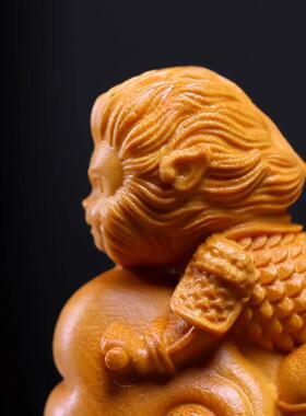 黄杨木崖柏木雕刻创意汽车桌面摆件悟空精斗云小摆件男士随身把件