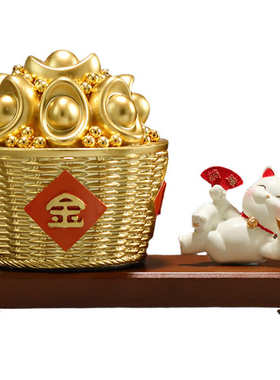 日进斗金聚宝盆招财猫财神爷家居装饰摆件客厅办公室乔迁厂家直销