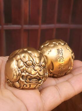 黄铜貔貅健生球财源滚滚手把玩件铜老文玩茶宠桌面摆件老年健身球