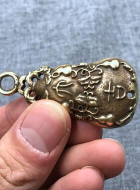 仿古古玩杂项收藏 纯铜黄铜葫芦福禄吊坠 葫芦吊坠摆件挂件