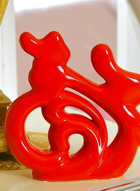 现代客厅电视柜家居家装饰品摆件 陶瓷婚庆礼品创意实用摆设福字