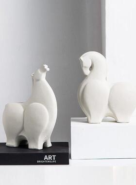 北欧简约陶瓷马摆件新中式抽象马到成功客厅酒柜样板房装饰品摆设