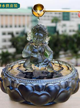 琉璃五路财神水供黄黑白红绿财神爷招财流水摆件藏式佛堂供奉佛像