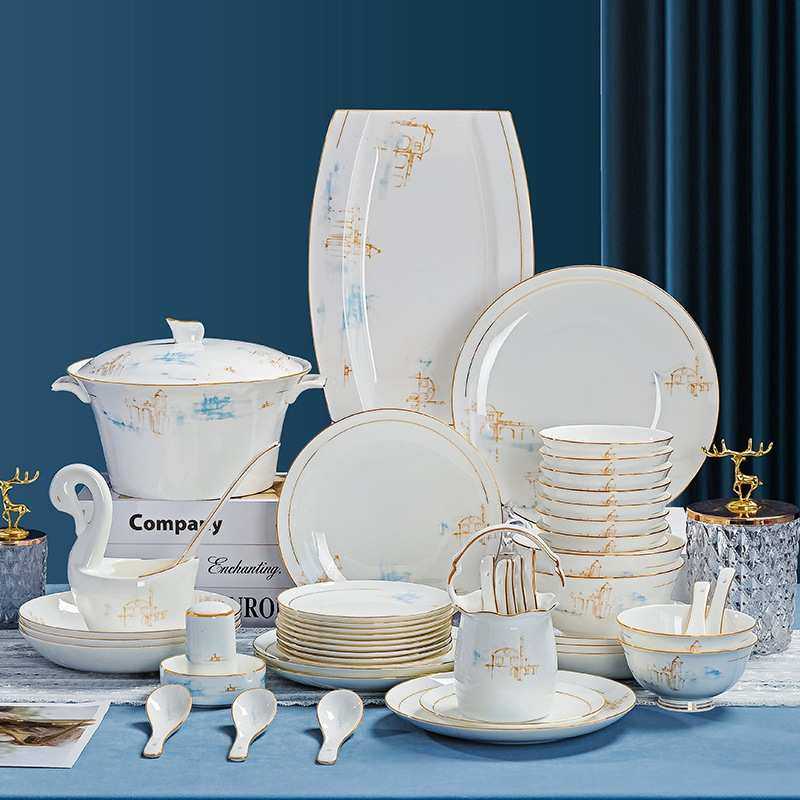 碗碟套装家用轻奢现代简约景德镇金边骨瓷餐具陶瓷碗盘乔迁礼品,淘宝优惠券,粉丝福利购,淘宝优惠卷