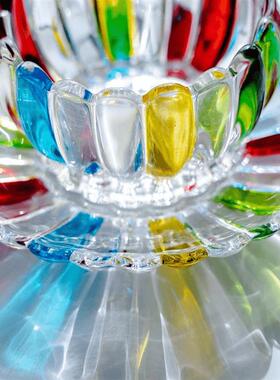 黎采人工彩绘设计师款甜品幻彩花瓣玻璃碗莲花碗家用创意彩色摆件