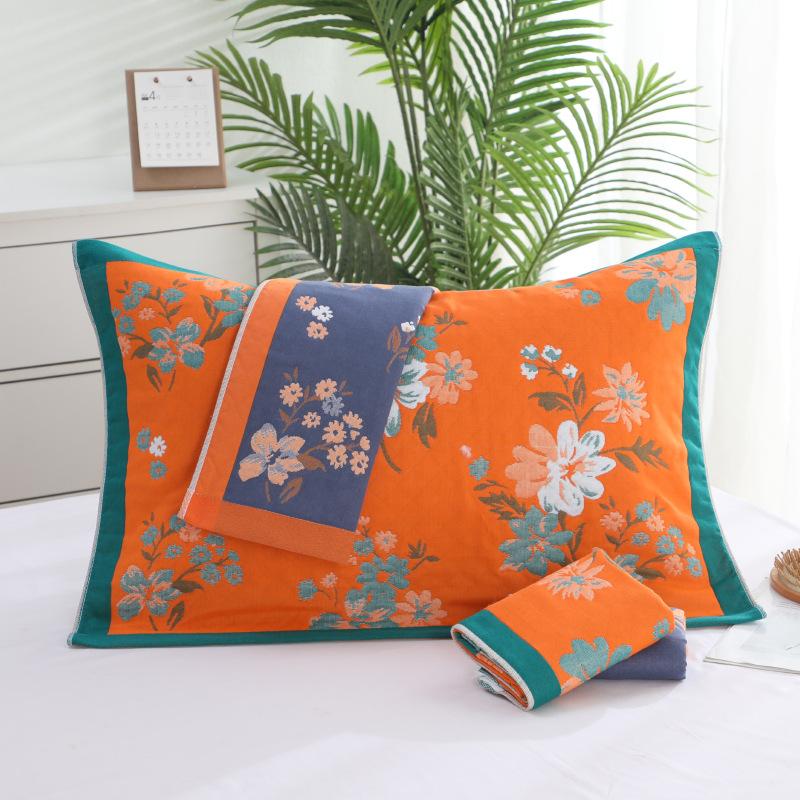 三层纱布棉枕巾加大加厚枕头巾四季学生成人欧式柔软吸汗情侣盖巾 - 图0