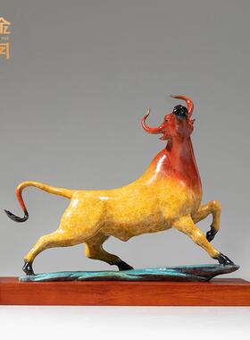 牛转乾坤黄铜牛摆件铜旺市牛公司上市开业年会庆典送礼品