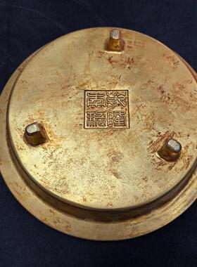 古玩仿古铜铜鎏金盘子龙凤福金碟子工艺品家居工艺摆件