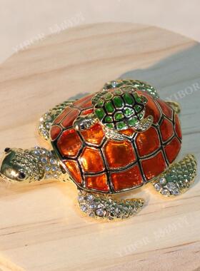 跨境珐琅彩首饰盒母子龟小摆件手绘水钻海龟乌龟手工艺品高级