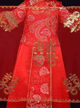 传统中国风婚礼红色头巾新娘头巾大方巾中国风新娘面纱婚礼用品