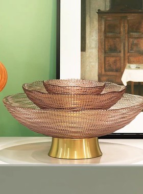 日韩现代网红水晶玻璃果盘糖果水果盘套装创意客厅茶几装饰摆件