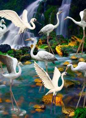 玻璃钢仿真白鹭模型摆件公园林雕塑白鹤道具户外广场水池假山装饰